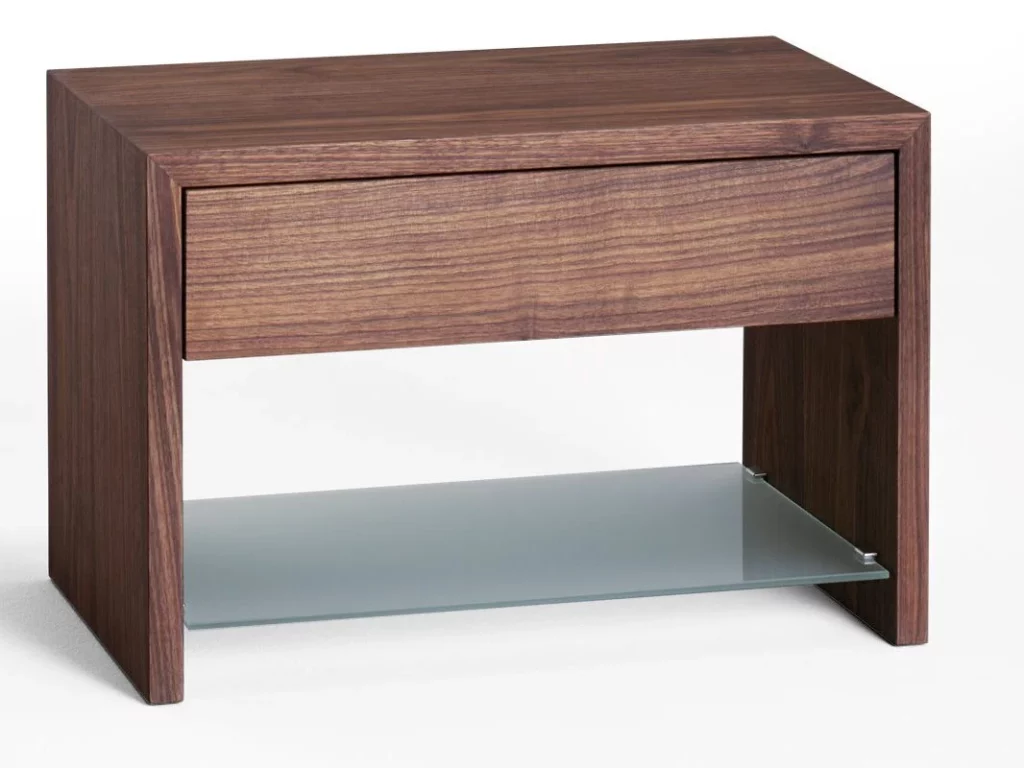 Nachttisch FLEX mit Schubkasten und Mattglas-Boden